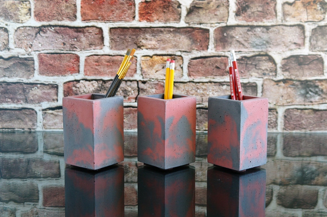 Pen Holder Modern Pencil Holder Desk Pen Organizer Concrete Etsy