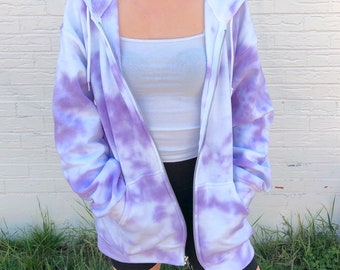 pink and white tie dye zip up hoodie