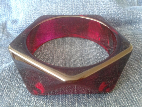 Dark Raspberry Red Geometric Perspex Bangle - image 1
