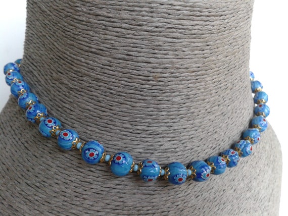 Lovely Blue Millefiori Glass Beaded Necklace - image 5