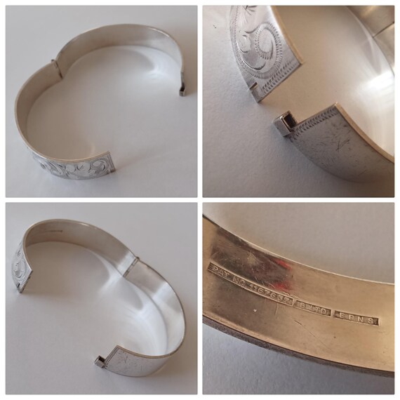 Highly Polished Silverplated Cuff Bangle with Bea… - image 9