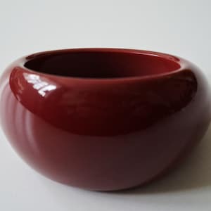 Vintage Bold, Heavy and Chunky Dark Red Glossy Resin Statement Bangle With a Curved, Asymmetrical Profile.