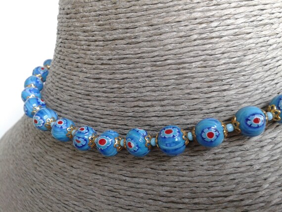 Lovely Blue Millefiori Glass Beaded Necklace - image 8