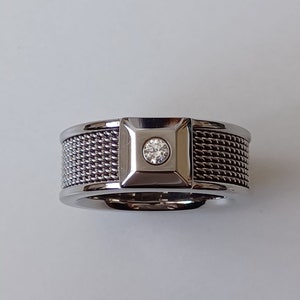 Stylish Stainless Steel Ring with Cubic Zirconia Accent