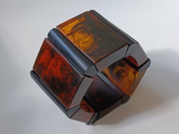 Supersized Elasticated Panel Bracelet in FauxTort… - image 8