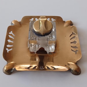 Beautifully Elegant Antique Brass Inkwell