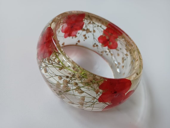 Fabulous Perspex Bangle with Vibrant Red Flowers - image 1