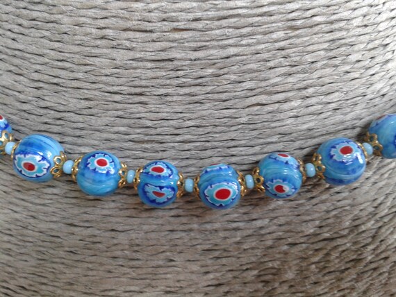 Lovely Blue Millefiori Glass Beaded Necklace - image 4
