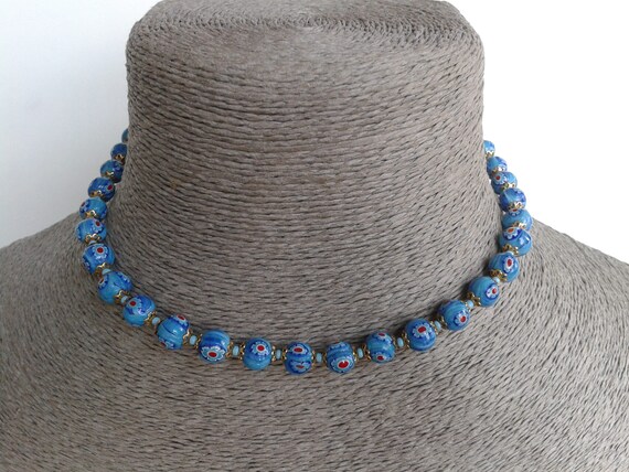 Lovely Blue Millefiori Glass Beaded Necklace - image 2