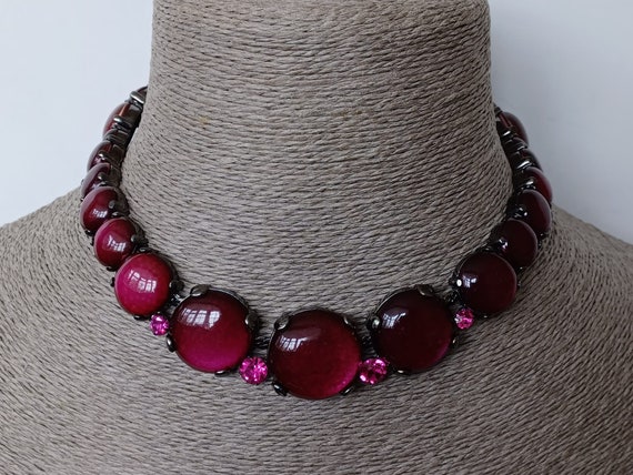 Extraordinary Raspberry-coloured Choker Necklace - image 1