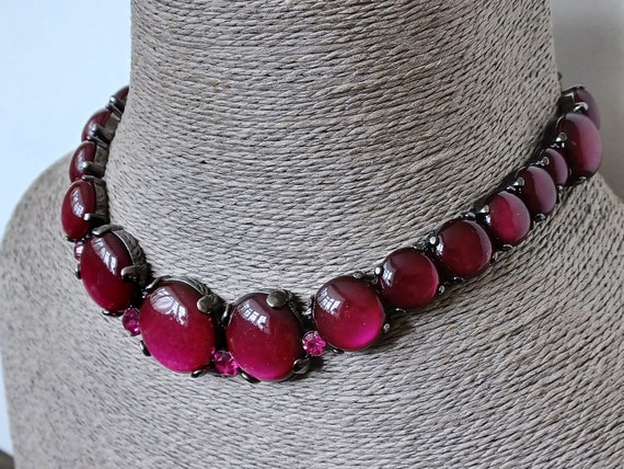 Extraordinary Raspberry-coloured Choker Necklace - image 4