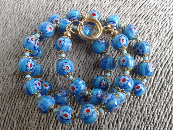 Lovely Blue Millefiori Glass Beaded Necklace - image 10