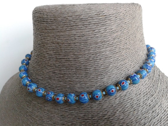 Lovely Blue Millefiori Glass Beaded Necklace - image 7