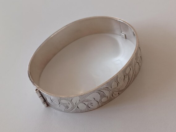 Highly Polished Silverplated Cuff Bangle with Bea… - image 5