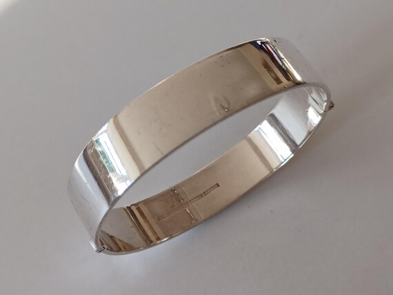 Highly Polished Silverplated Cuff Bangle with Bea… - image 7