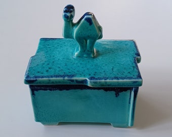 Rare GOEBEL Porcelain Camel Box in Brilliant Mediterranean Blue