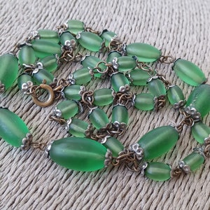 Lovely Frosted Green Glass Beaded Necklace