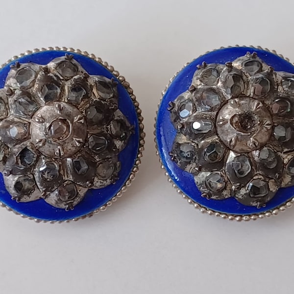 Fabulous Antique Jargoon and Enamel Clip-on Earrings