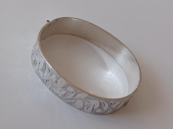 Highly Polished Silverplated Cuff Bangle with Bea… - image 3