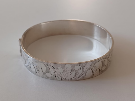 Highly Polished Silverplated Cuff Bangle with Bea… - image 2
