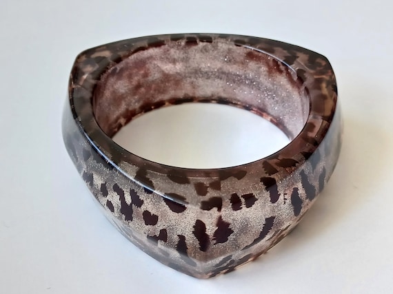 Chunky Triangular Leopard Print Glitter Bangle - image 1