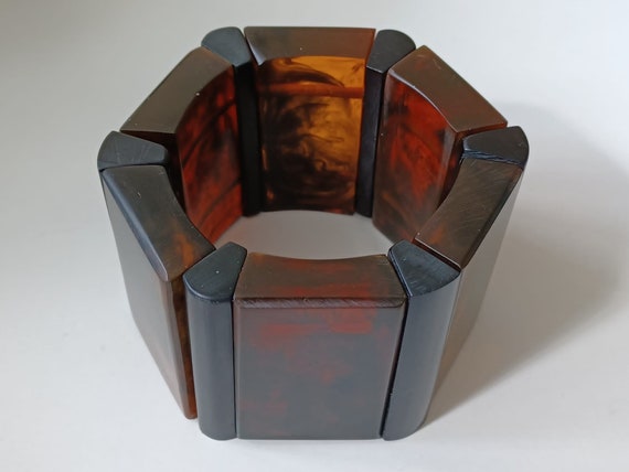 Supersized Elasticated Panel Bracelet in FauxTort… - image 1