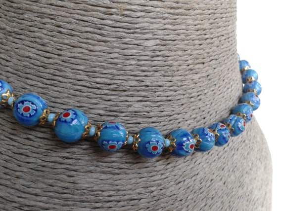 Lovely Blue Millefiori Glass Beaded Necklace - image 6