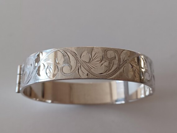 Highly Polished Silverplated Cuff Bangle with Bea… - image 6