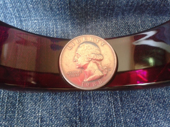 Dark Raspberry Red Geometric Perspex Bangle - image 9