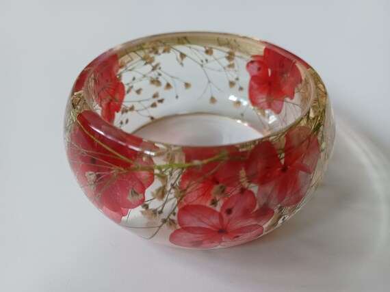 Fabulous Perspex Bangle with Vibrant Red Flowers - image 2