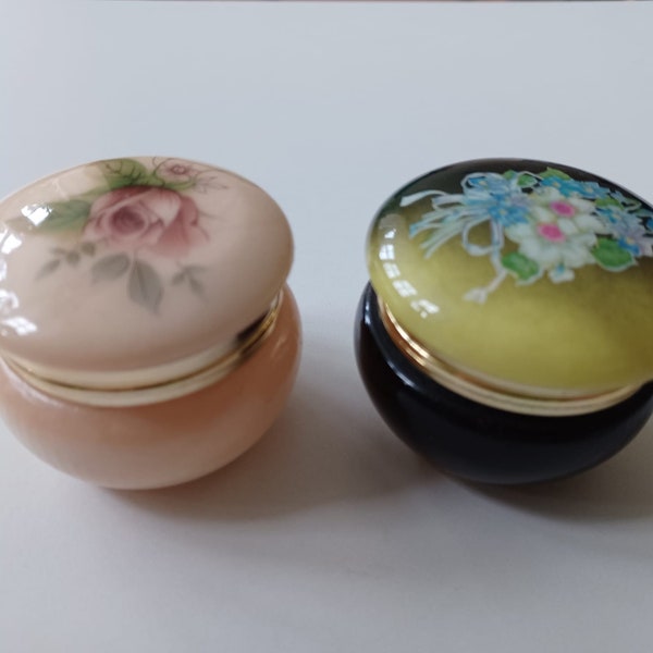 Beautiful Alabaster Trinket Boxes with Painted Details (PINK Sold)