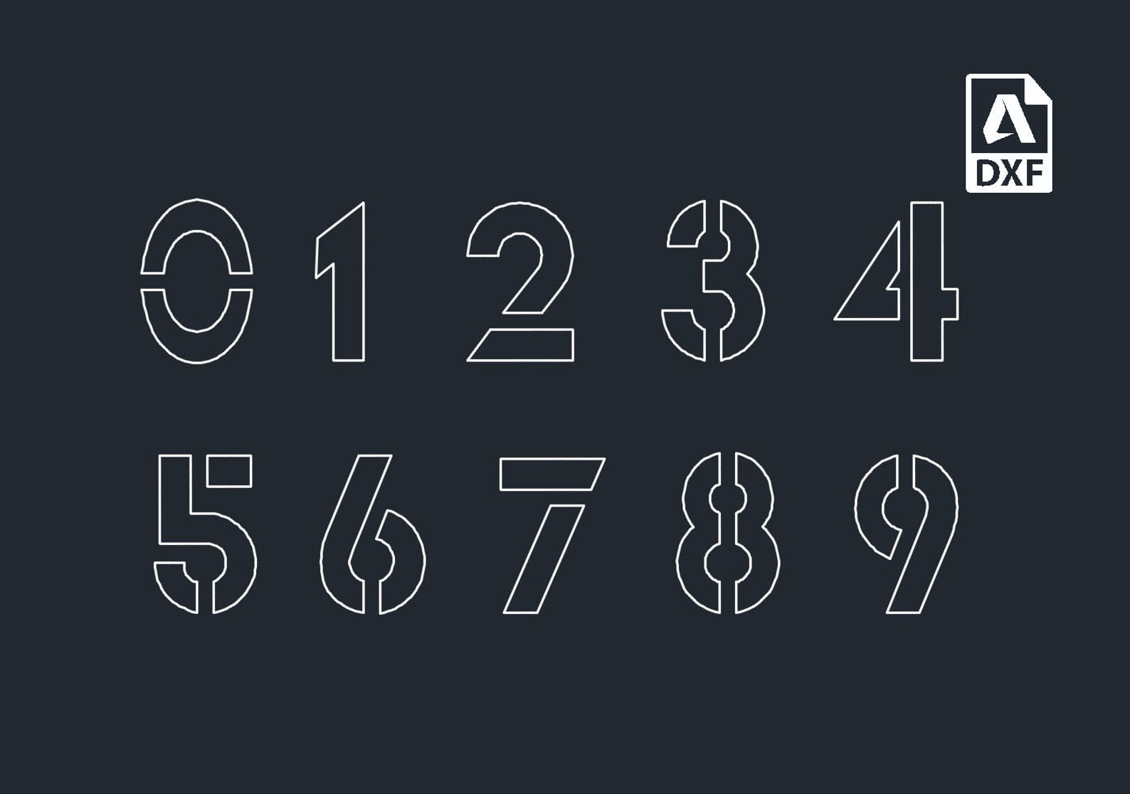 Stencil Drawing of Numbers in DXF and DVG Format for Laser and Etsy