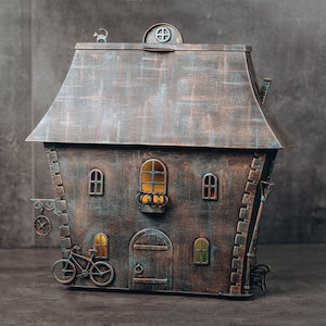 Large handmade mailbox, bronze color, LED lighting, colored windows, has a lock and key, installed on the wall, the best gift.