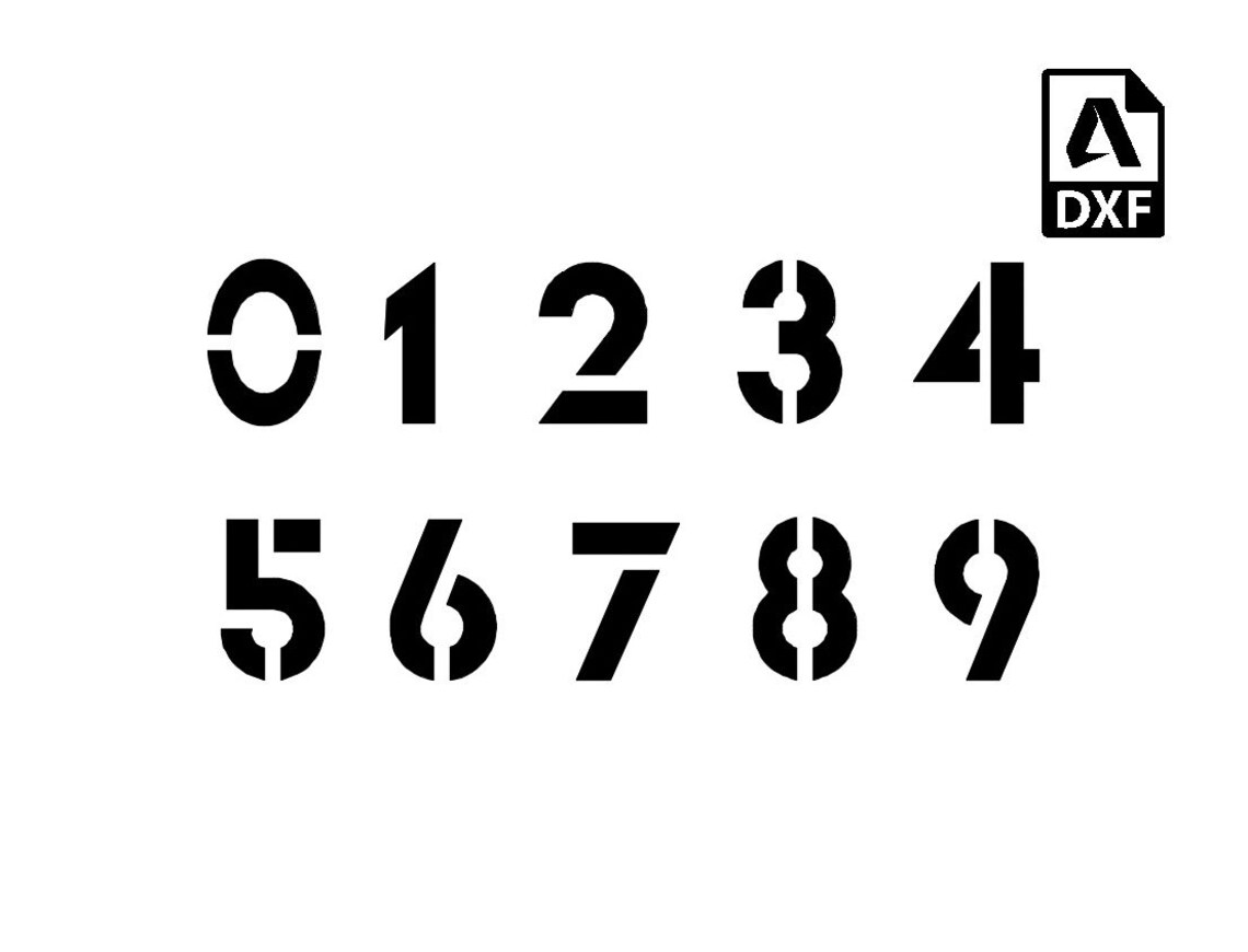 Stencil Drawing of Numbers in DXF and DVG Format for Laser and Etsy