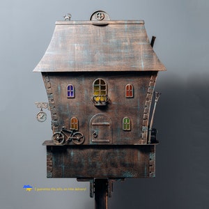 Large metal mailbox with newspaper container,  сolored glass and LED lighting.