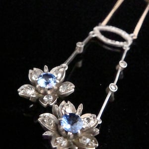 Edwardian French 18ct yellow gold sapphire and diamond lavaliere necklace
