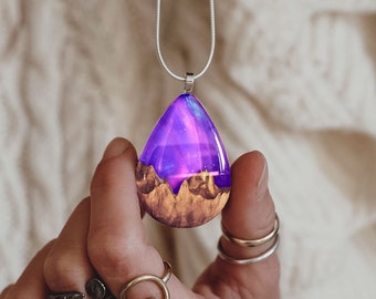 Woodland Purple Opal Necklace • Resin Burl Wood Pendant