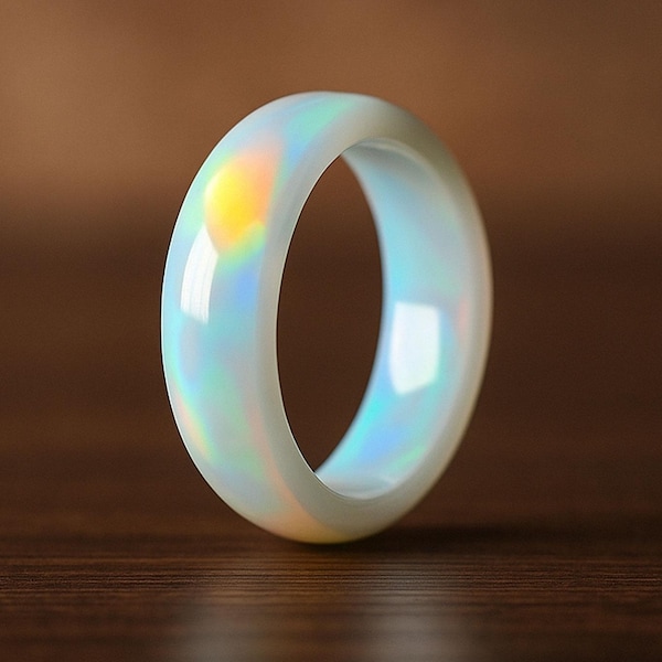 Anillo de opalita iridiscente hecho a mano: Aurora Borealis Band