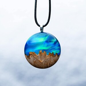 Aurora borealis opal resin and wood jewelry, Northern lights, Wood resin necklace, Resin wood necklace, Gift for Her, 5th Anniversary image 5