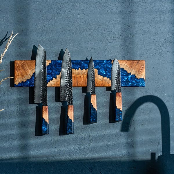 Resin Wood Magnetic Knife Holder: Wall Mounted Chef Knife Display