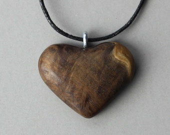 Heart shaped necklace made from burl wood, 5th Anniversary wood gif, 5 Year Anniversary for Her, Precious Wood Jewelry, - ready to ship