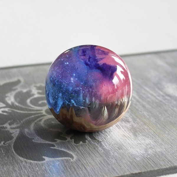 Galaxy Home Decor, Wood and Resin Paperweight, Ambient Decor, Galaxy Decor, Wooden Space Sphere, Hybrid Sphere, READY TO SHIP