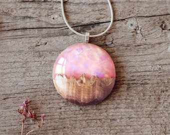 Pink Opal Necklace • Pink Statement Necklace • Anniversary Necklace • Round Pink Opal Necklace • Gift For Daughter • Wood Necklace • WNM06