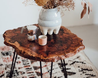 Small Live Edge Coffee Table • Modern Industrial Table • Live Edge Wooden Table • Dark Wood End Table • Unique Boho Coffee Table