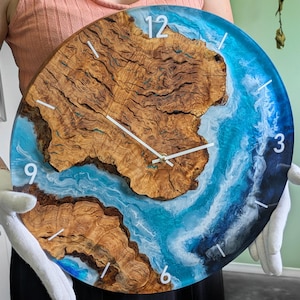 Ocean Resin Wall Clock: Handmade Mulberry Wood Beach Decor