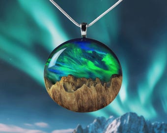 Northern Lights Necklace: Opal, Resin & Eucalyptus Wood Pendant