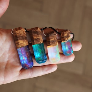 Unique Necklace for Him, Aurora Necklace for Guys, Gift for Men, Night Sky Pendant, Anniversary Gift For Boyfriend, Wood Resin and Opalite