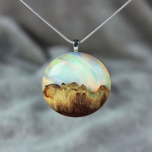 White opal necklace for her, Round rainbow opal necklace, Unique fairy pendant necklace, Earthy pendant, Unique gift for her
