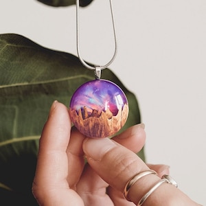 Purple Galaxy Pendant, Imitation Opal Jewelry, Statement Necklace, One of a Kind Handcrafted Necklace