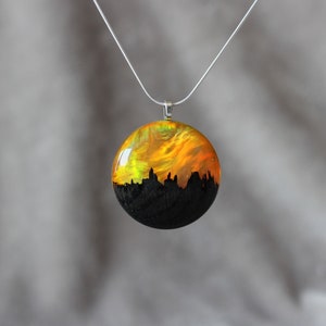 Northern lights, Wood resin necklace, Wood resin jewelry, Birthday gift, 5 year anniversary, Pendant necklace, Wood and resin necklace image 8